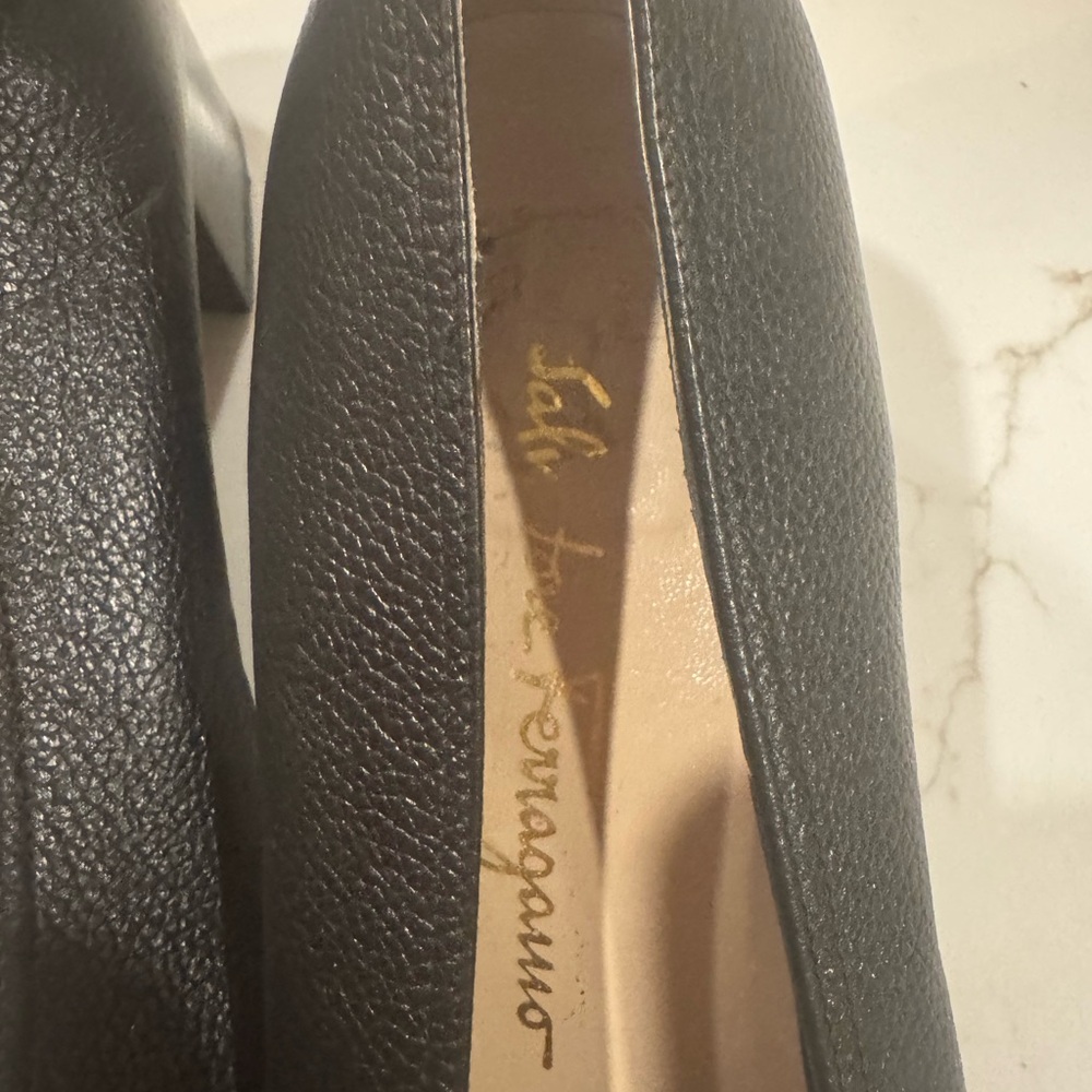 Salvatore Ferragamo Black Leather wedge heel size 10B - Picture 5 of 6
